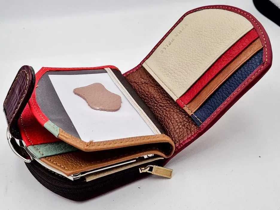 Mały damski skórzany portfel portfelik nowy kolorowy