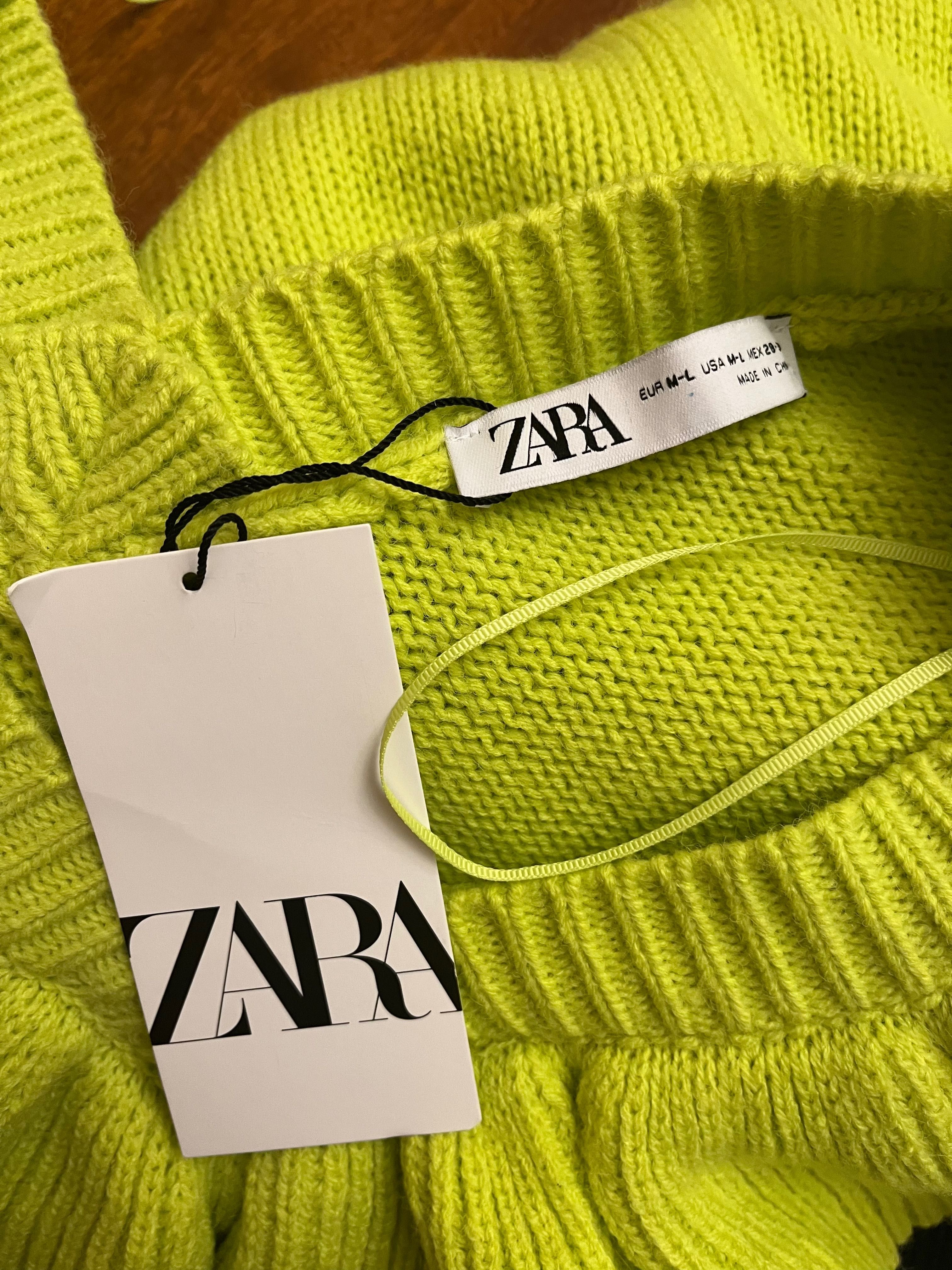 Sweter damski limonka z falbana Zara