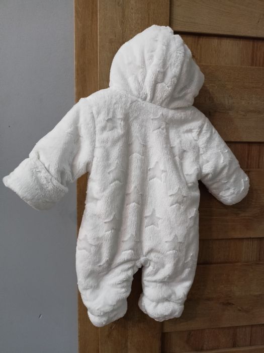 Kombinezon 50 56 dla noworodka 62 biały miś zimowy z uszami chrzest