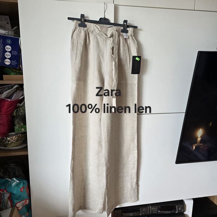 Spodnie Zara l 40 materiałowe linen len culotte kuloty Massimo Dutti
