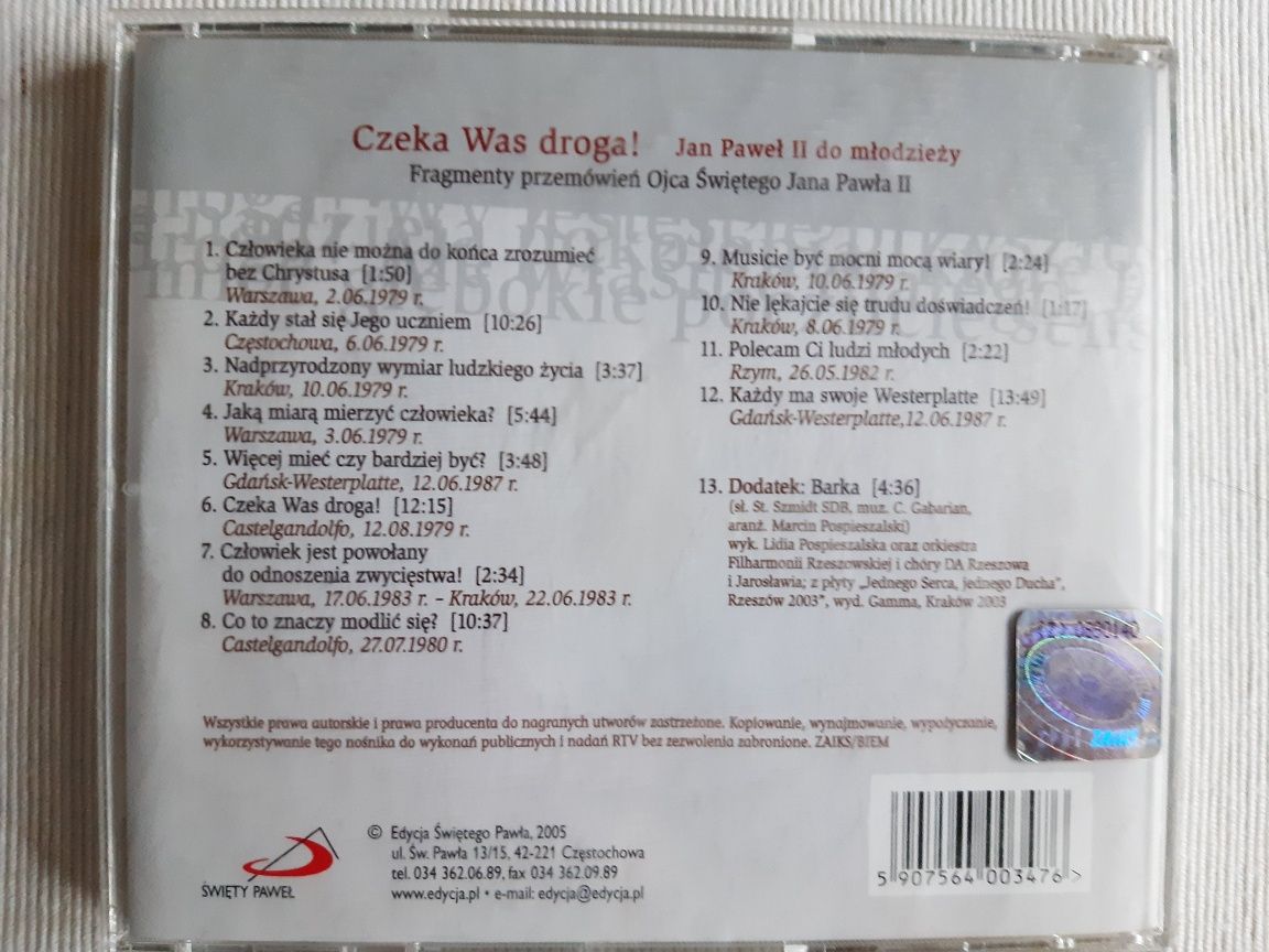 "Czeka Was droga" Jan Paweł II do młodzieży CD + gratis