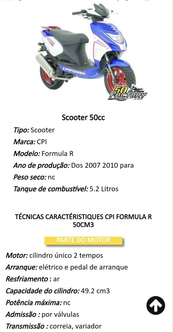 Vendo scooter 50cc modelo formula,marca cpi ,ano 2007