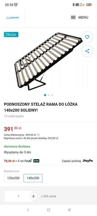 Stelaż do łóżka 140 cm x 200 cm