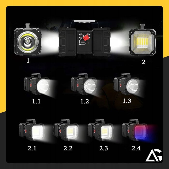 LATARKA LED Akumulatorowa Mocna Szperacz 7 TRYBÓW Powerbank CREE