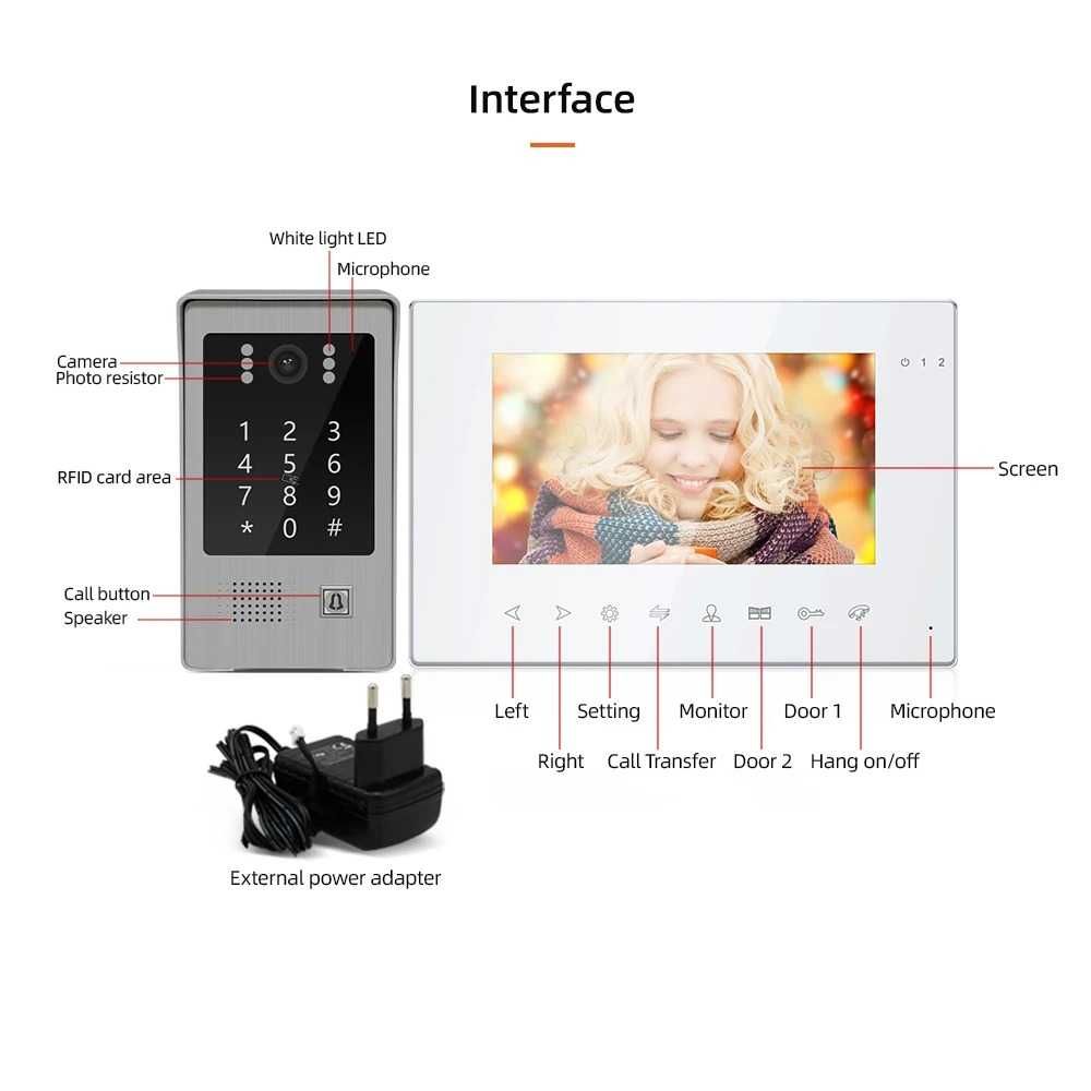 Vídeo porteiro Campainha • Sem Fios • Tuya • Monitor a cores • Wi-Fi