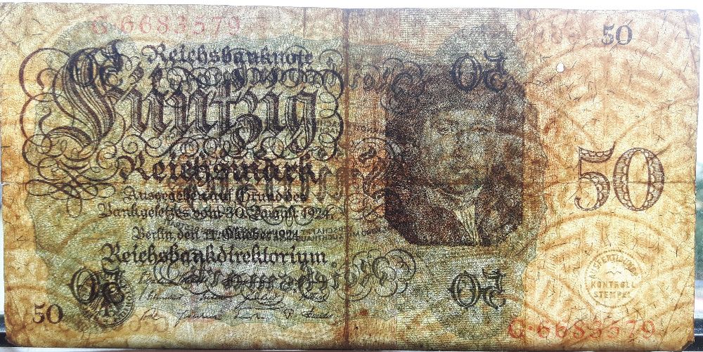 Banknot Funfzig ReichMark 1924r. Kolekcjonerski