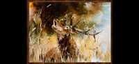 Kowalik - Na rykowisku, jeleń obraz olejny 40x30cm