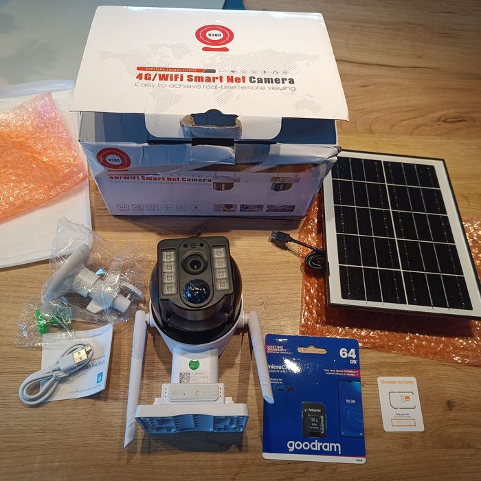 Kamera solarna 4G FHD z karta 64gb i karta SIM na rok  Gotowy zestaw