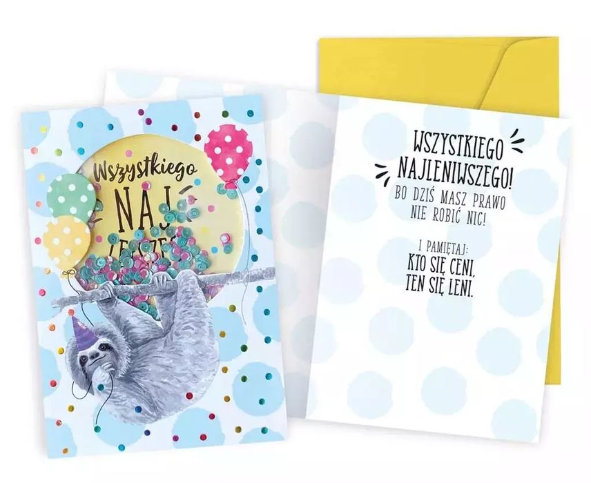 Karnet B6 konfetti Uniwersalny leniwiec. Kukartka