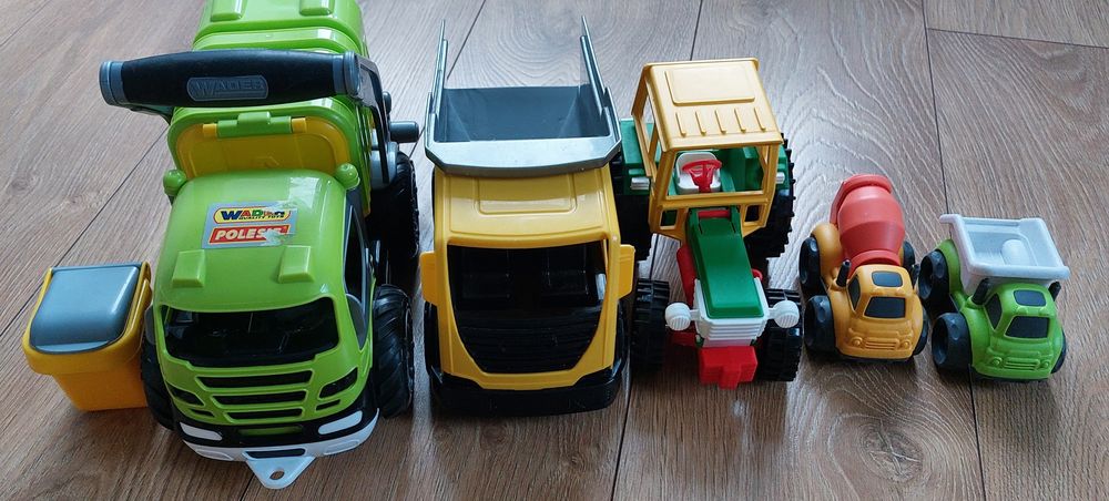 Auta dla dzieci, zabawki, wywrotka, śmieciarka, betoniarka, Wader