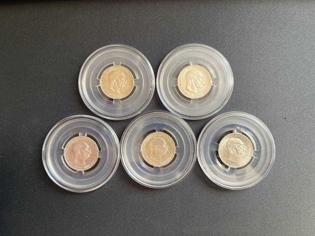 Лот монет! 1 крона 1912, 1913, 1914, 1915, 1916 Австро-Венгрия.