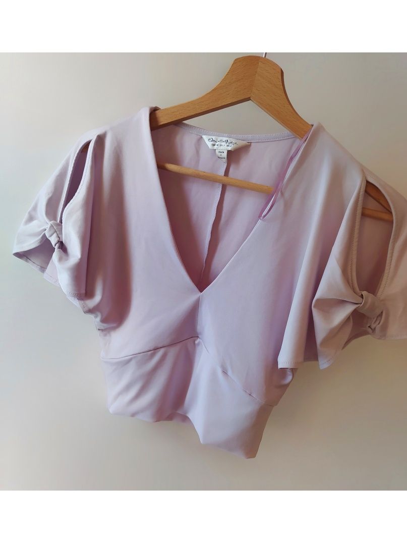 Liliowy crop top z dekoltem V Miss Selfridge XXS 32 XS 34