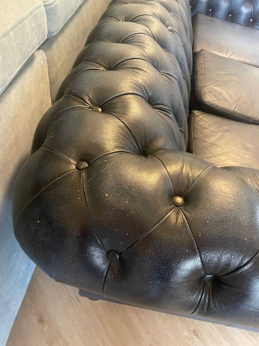 Sofa chesterfield skóra 3-os niebieska