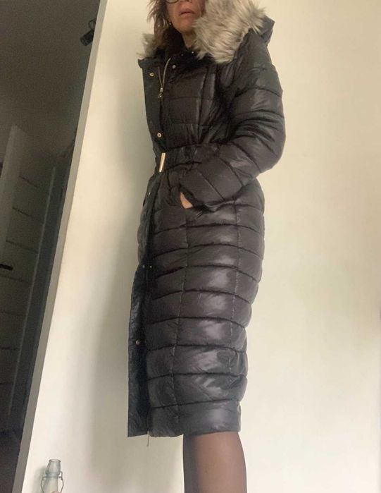 Стьобане пальто Sinsay з капюшоном, довге, на розмір М/38/46