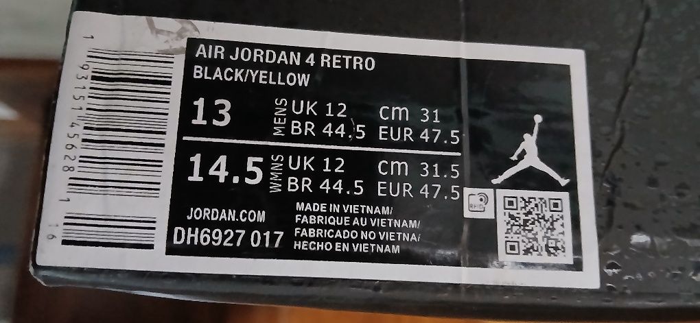Sapatilhas Novos Air Jordan 4 Retro Thunder  N°47