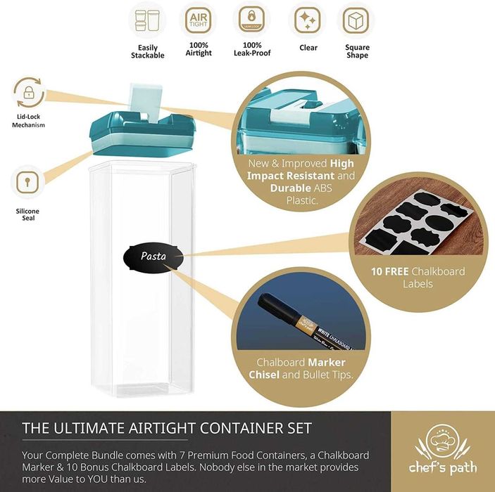 Chef`s path Hermetyczne pojemniki na żywność -7 szt,etykiety marker341