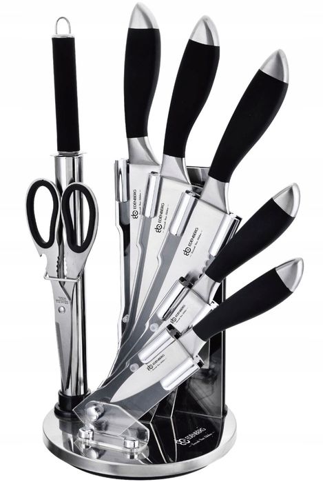 stylowy zestaw noży + tasak ostrzałka nożyce 8el