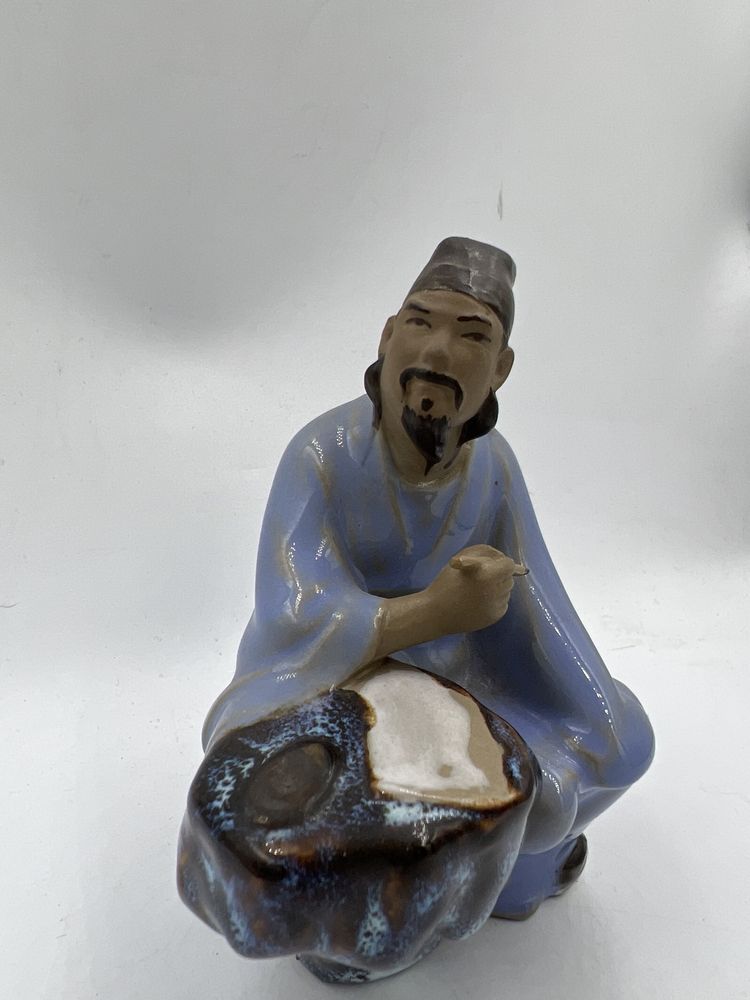 Chińska figurka ceramiczna Shiwan niebieska vintage B41/42646