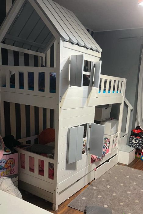 Łóżko pietrowe domek biało - szary firmy WOODPASSION