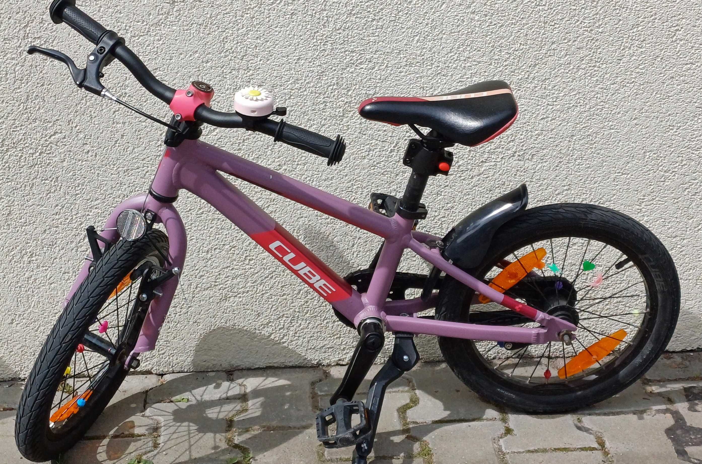 Rower dziecięcy Cube 160 koło 16 " różowy + boczne kółka i rączka