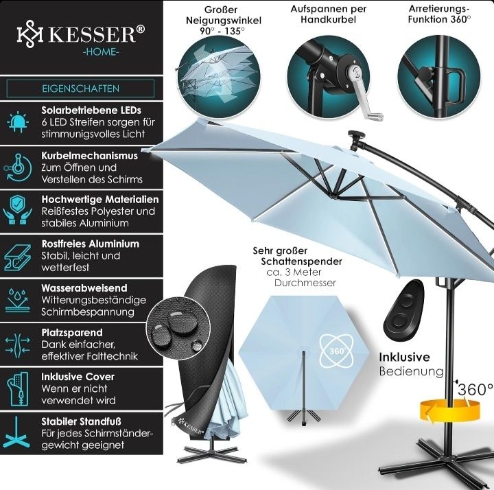 Parasol ogrodowy 300cm LED