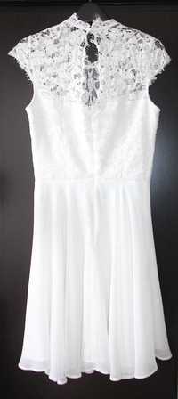 suknia ślubna ślub biała sukienka krótka tiul koronka xs 34 s 36