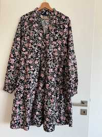 Sukienka z bufiastymi rękawami XL kwiecisty print sukienka bawełniana