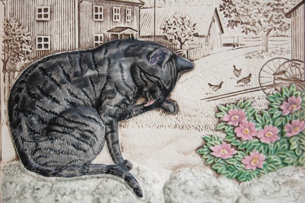 Kot, kotek, obrazek ceramiczny Jie Gantofta Sweden Szwecja vintage