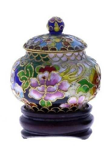 Dois pequenos Potes com tampa em Cloisonné com decoração floral