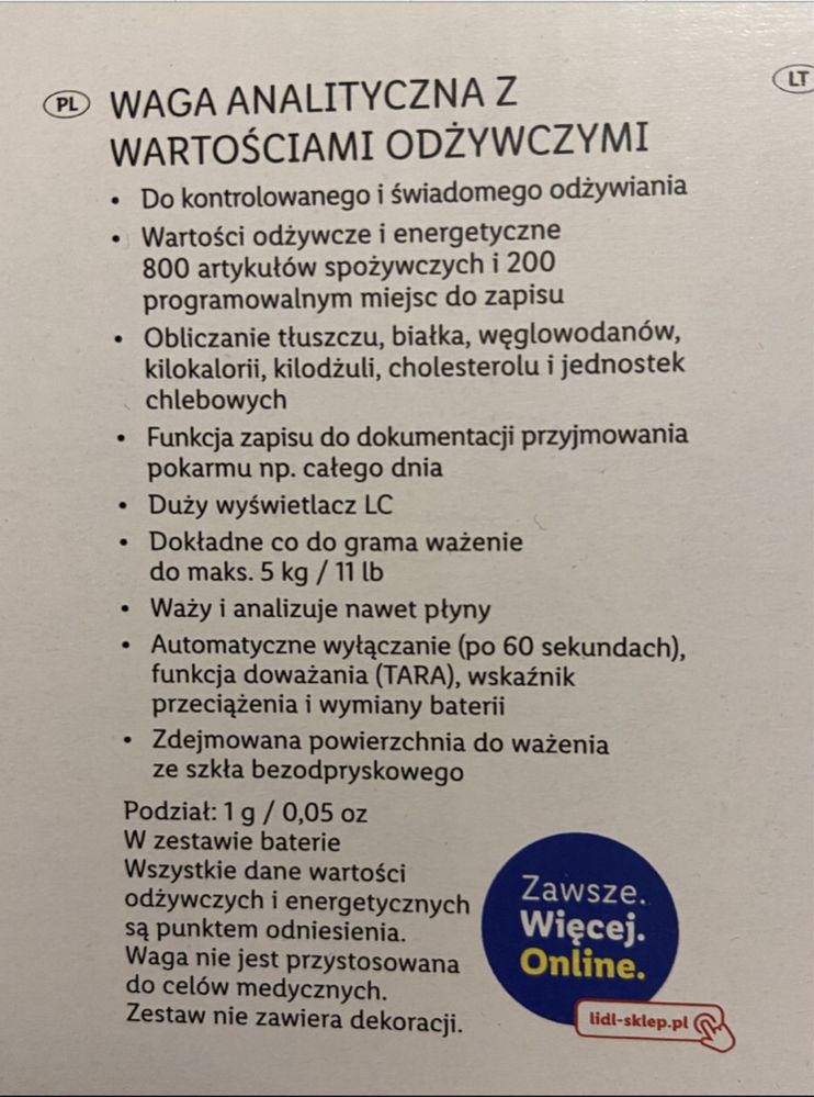 Waga analityczna z wartosciami odzywczymi nowa