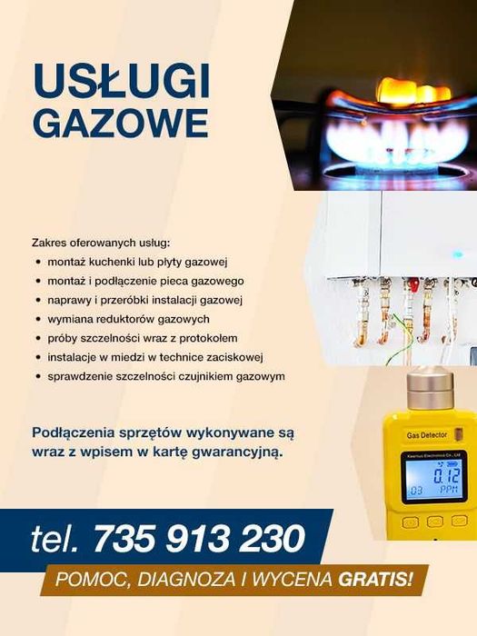 Instalacje gazowe , C.O. , Wodne ,Montaż Pieców , Kuchenek, Szczelność
