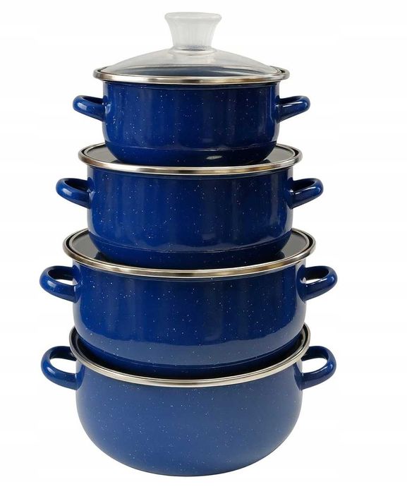 8 el. komplet garnków emaliowanych garnki emaliowane stalowe emalia