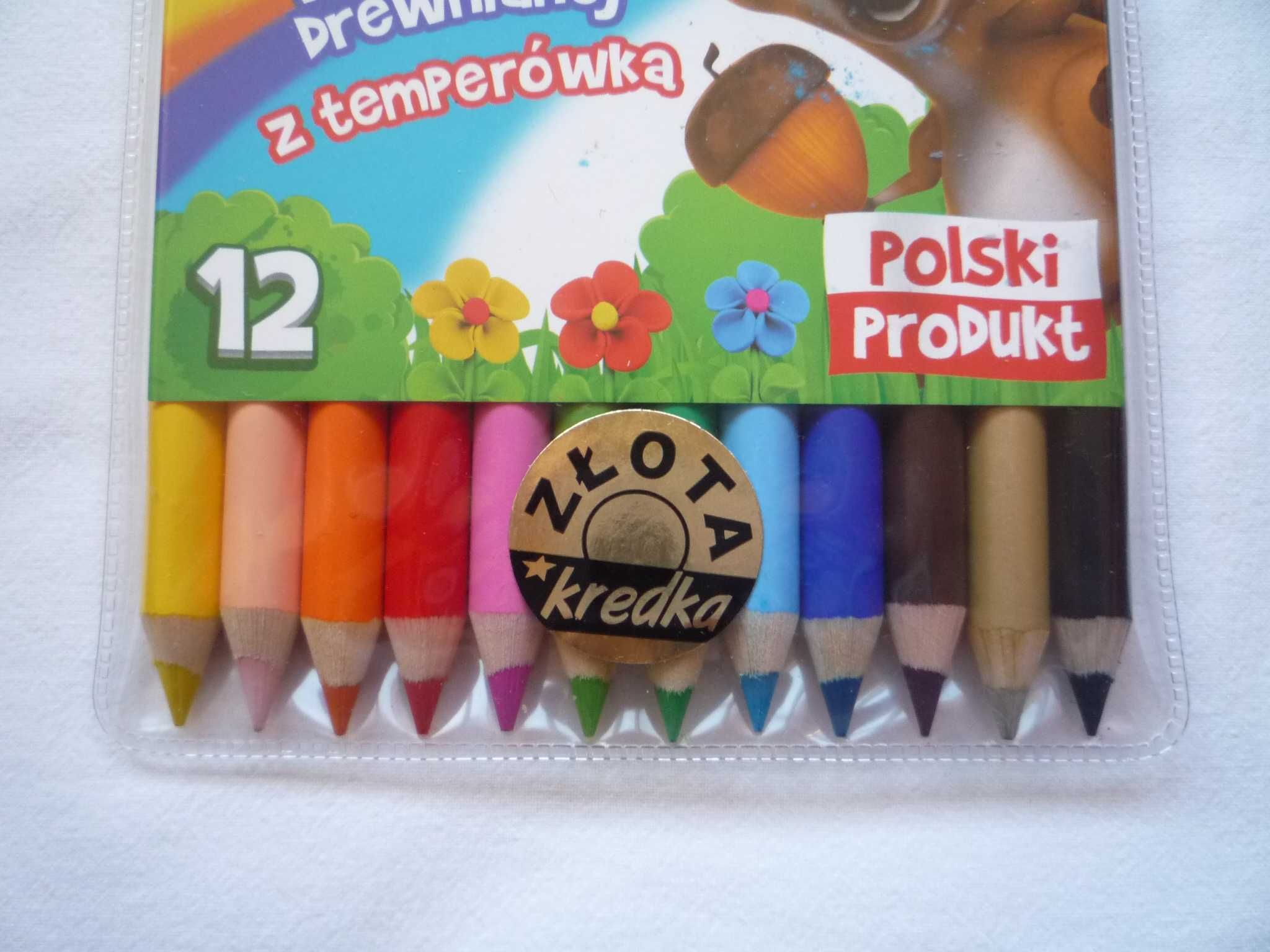 Nowe Bambino Kredki w drewnianej oprawie z temperówką 12 kol Złota
