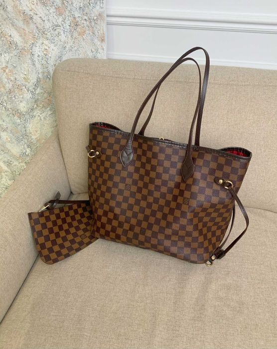 оригінал louis vuitton neverfull шкіряна шоколадна сумка-шопер