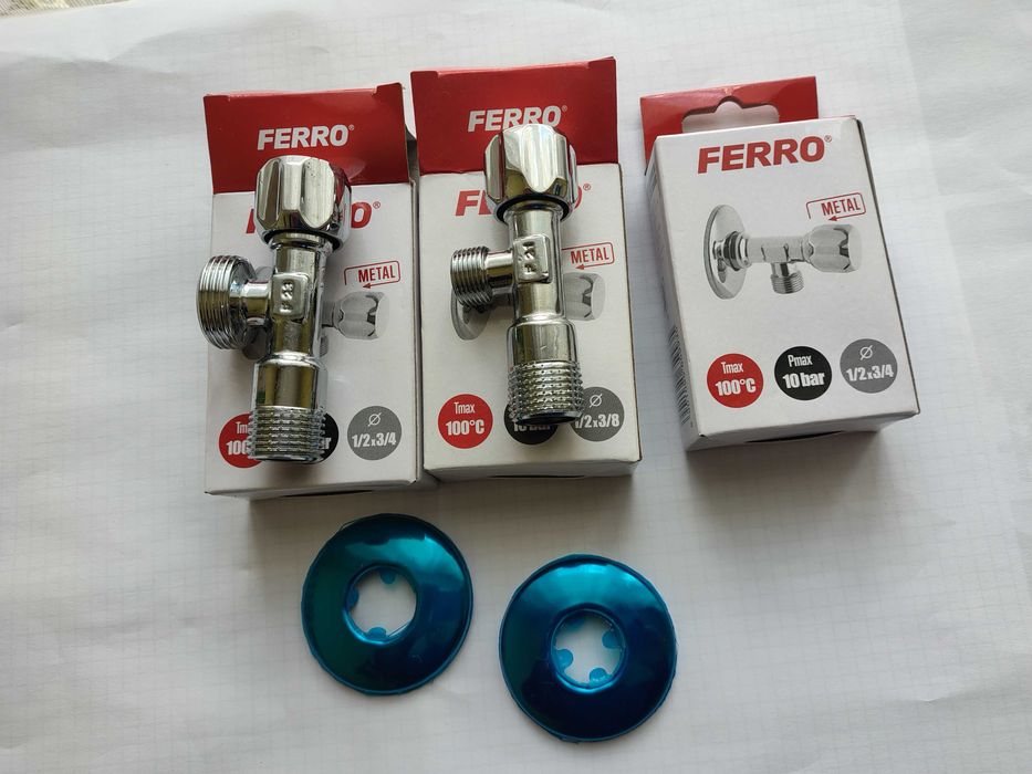 Zawory kątowe grzybkowe z rozetą NOWE 3 szt  prod.FERRO