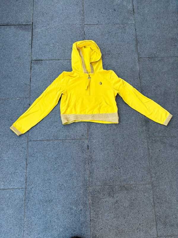 Nowa Żółta Bluza Hoodie Z Kapturem Z Kieszeniam Paski Y2k Aesthetic XS
