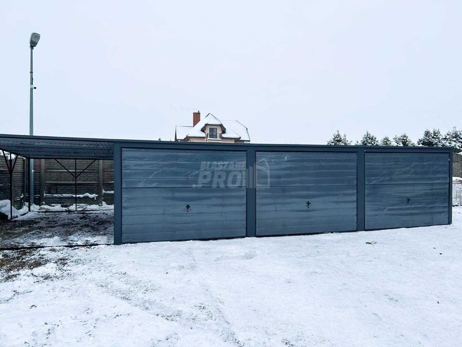 Garaż Blaszany 9x6 wiata 3x6 3x Brama uchylna Antracyt  GP258