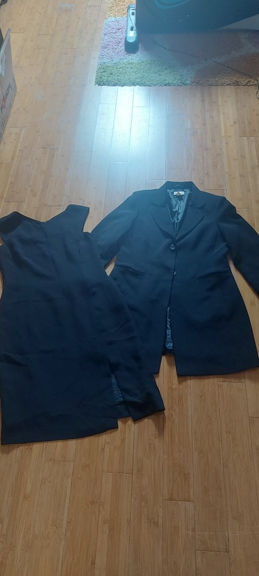 Komplet 3czesciowy czarny sukienka żakiet i spódnica