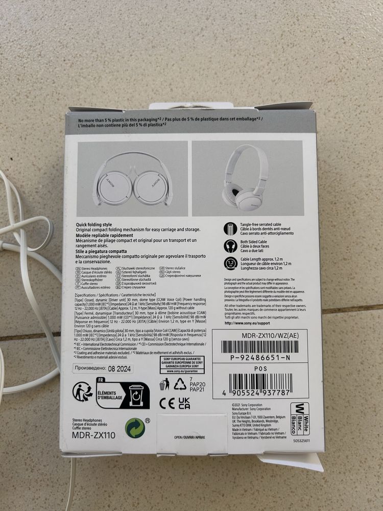 Fones Sony MDR - ZX110 Brancos