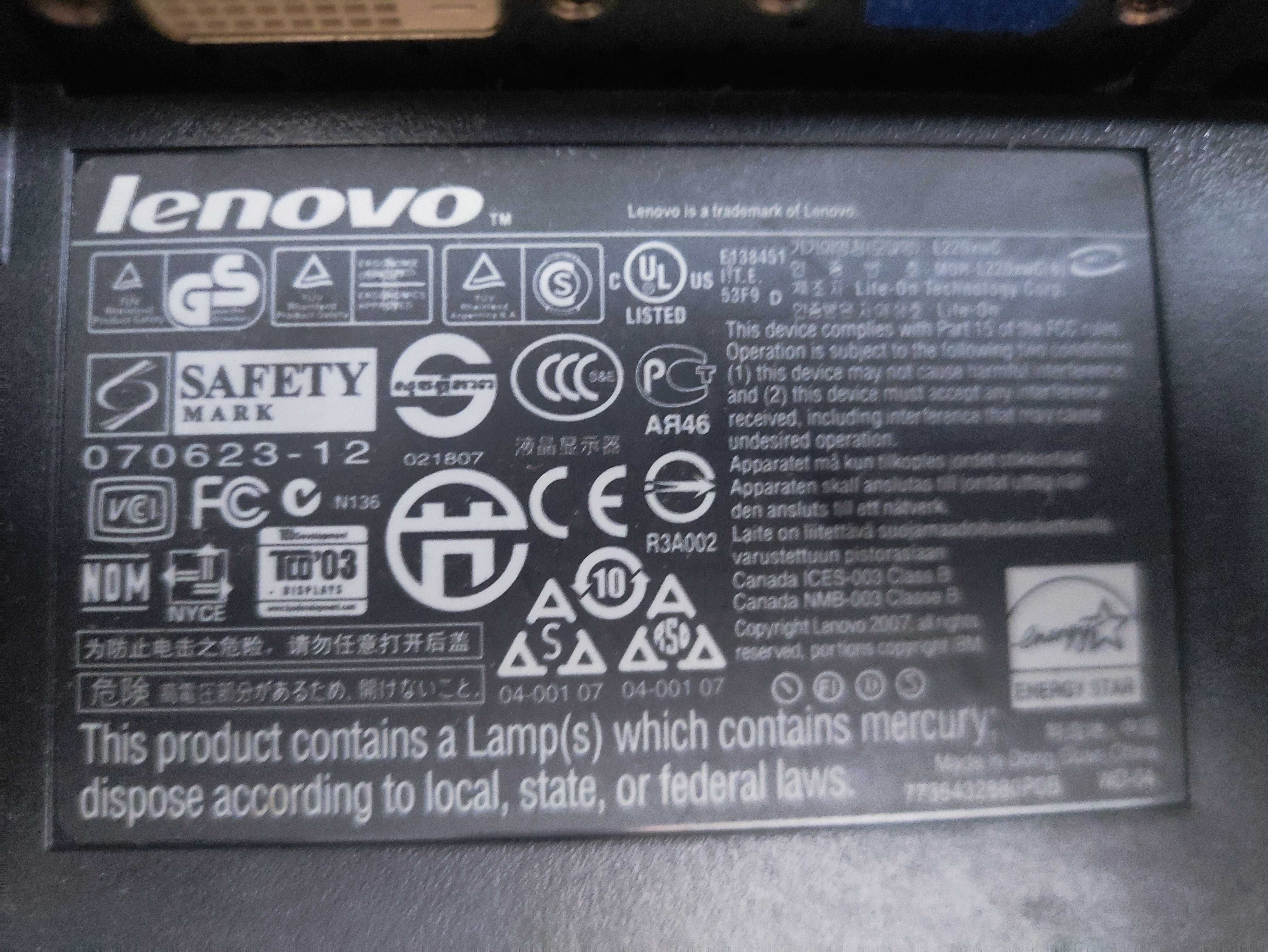 Monitor Lenovo ThinkVision L220xwc 1920x1200