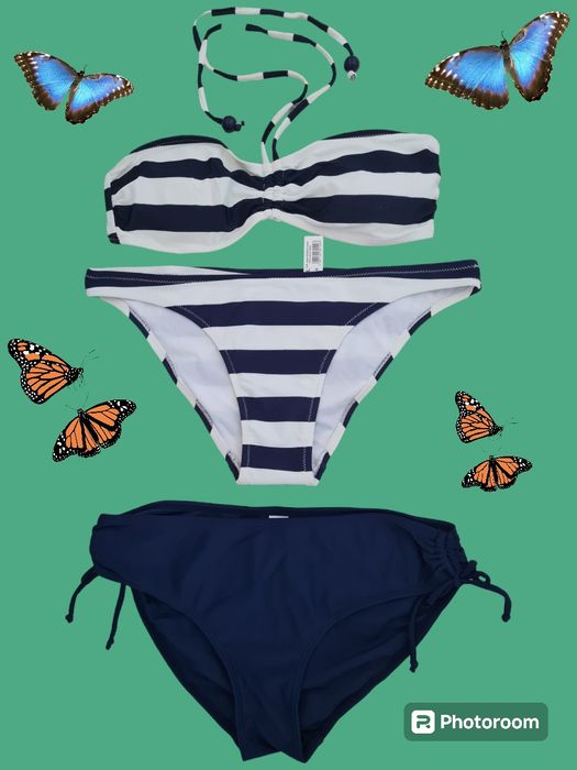 Reserved strój bikini pasy granatowe L + majtki C&A