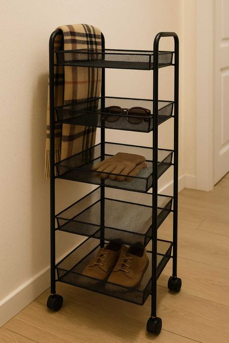 Полка на колёсиках металлическая 5-уровневая для кухни и ванной