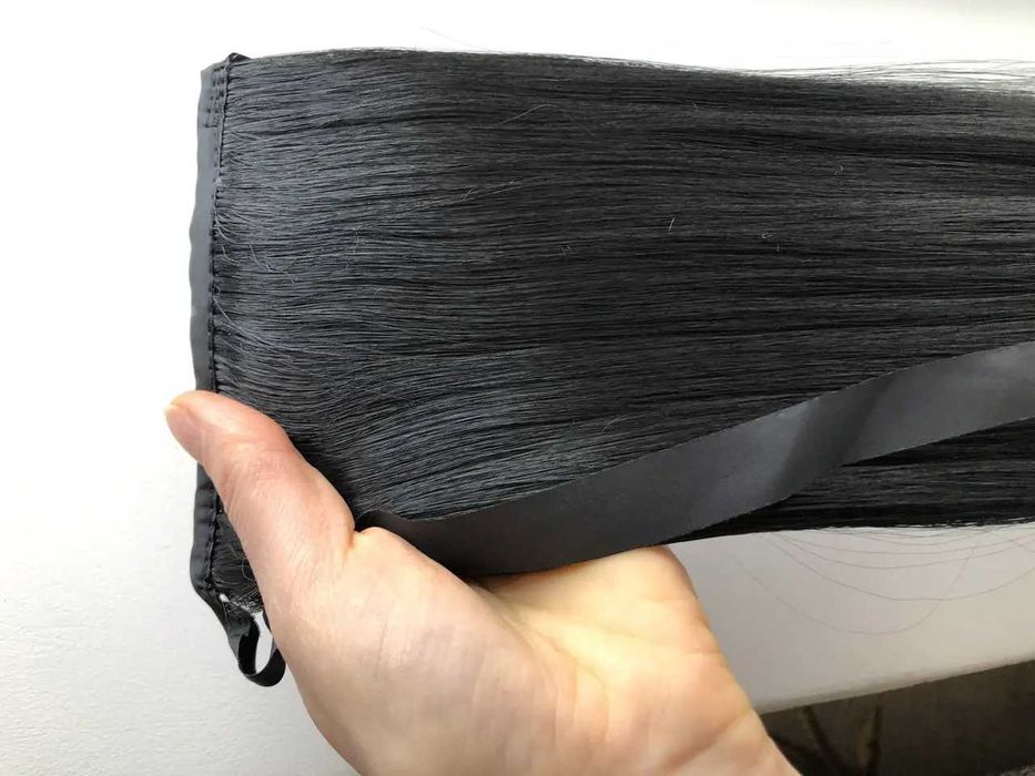 Шиньон накладной прицепной хвост прямой на ленте черный коричневый