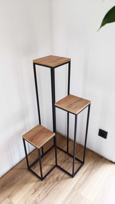 Kwietnik loft wysoki 103 cm metalowy stojący 3 półki stojak na kwiaty