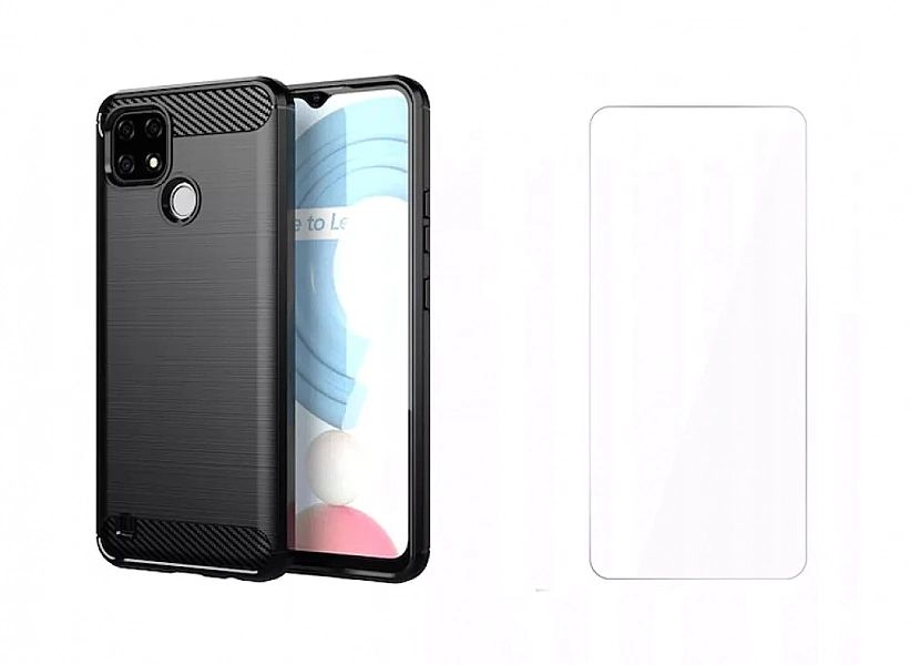 Futerał Carbon Case + Szkło Płaskie do Realme C21