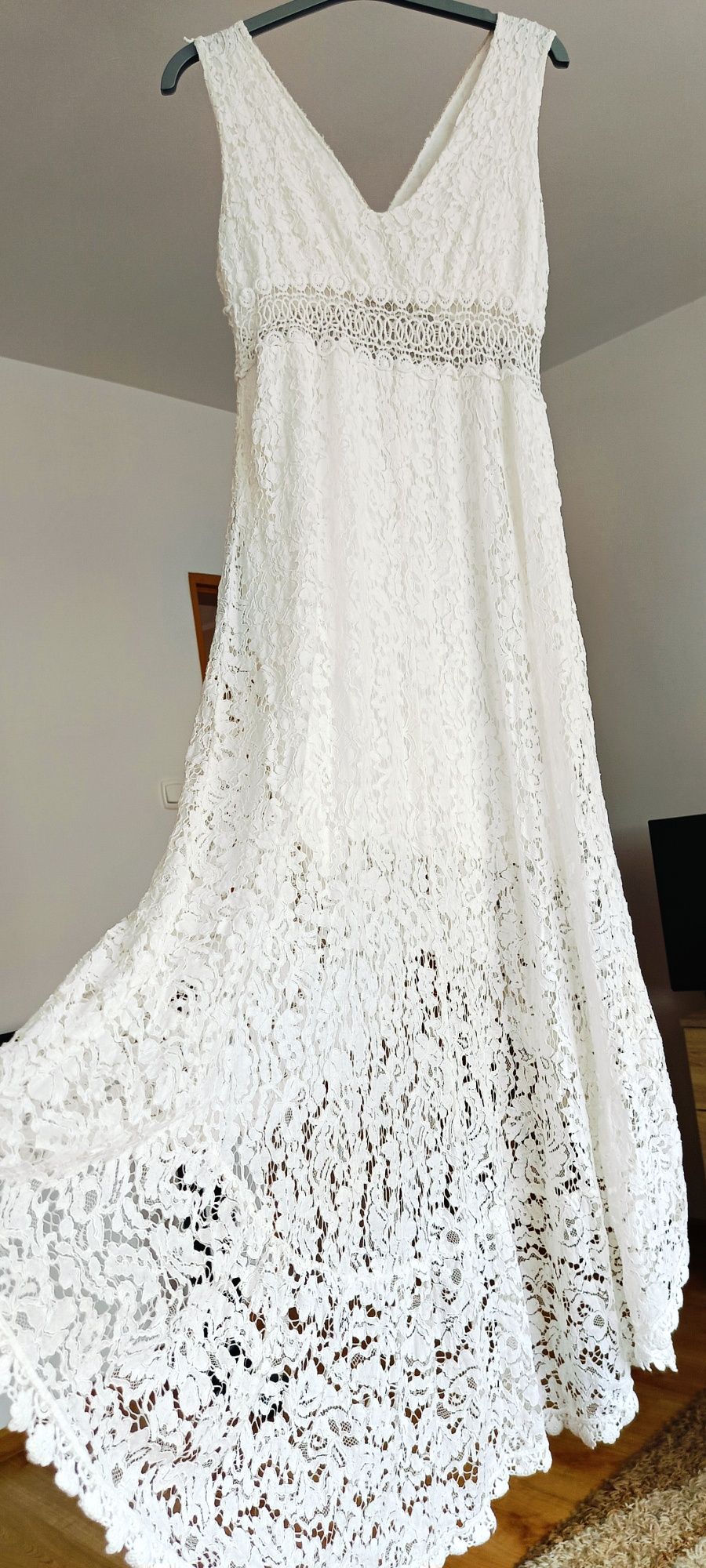 Długa sukienka boho z koronki, letnia sukienka boho