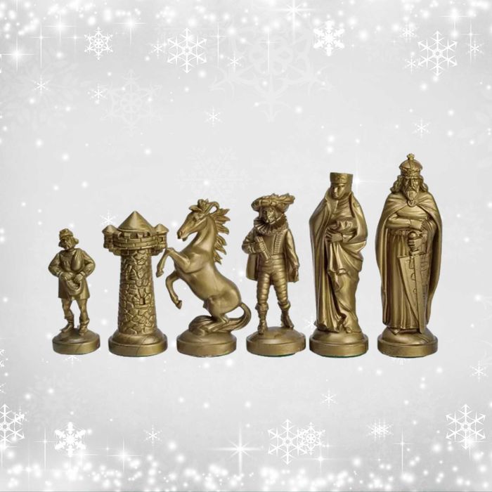 Szachy dla dzieci szachownica drewniana figury średniowieczne