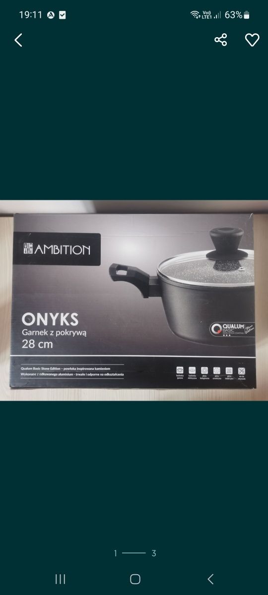 AMBITION ONYKS garnek wysoki z pokrywą 24/28 cm granit kamień