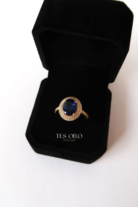 Złoty Pierścionek z Szafirem Syntetycznym | 16 | Próba Złota 585