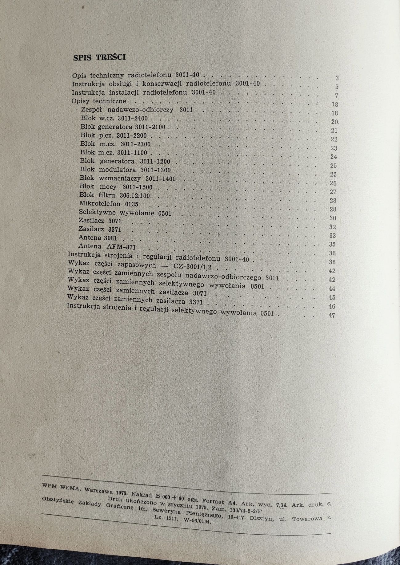 Unitra radiotelefon 3001-40 instrukcja techniczna